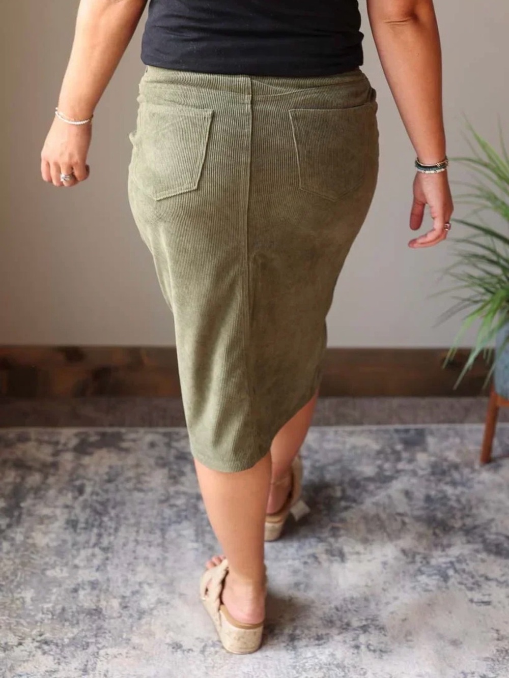 BE Girl Moss Olive Green Women's Corduroy pencil Skirt Elastic Waist size Xl - Picture 8 of 10